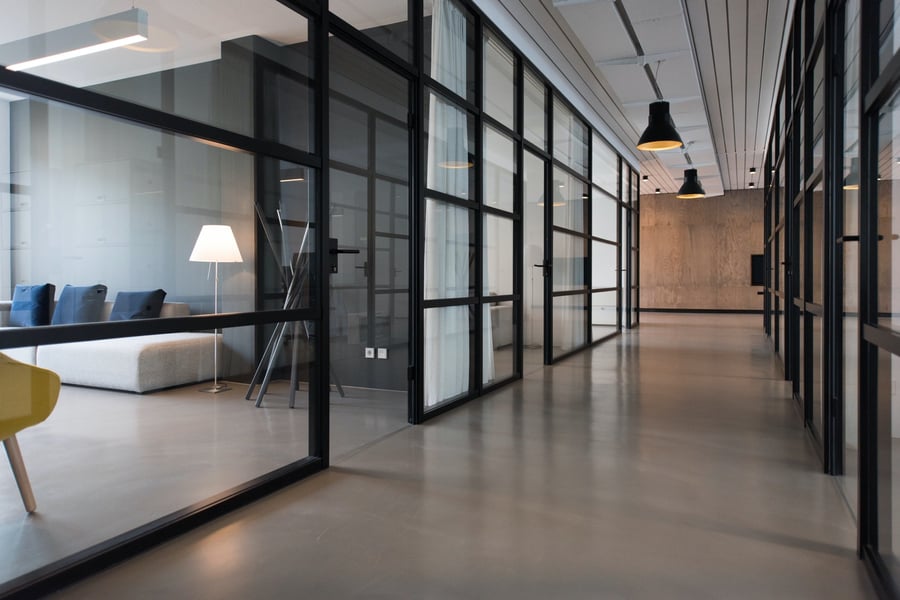 Sunset Glass Tinting Switchable Smart Film Interior of Office with Glass Doors